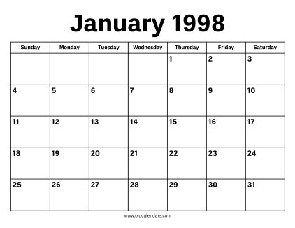 January 1998 Calendar